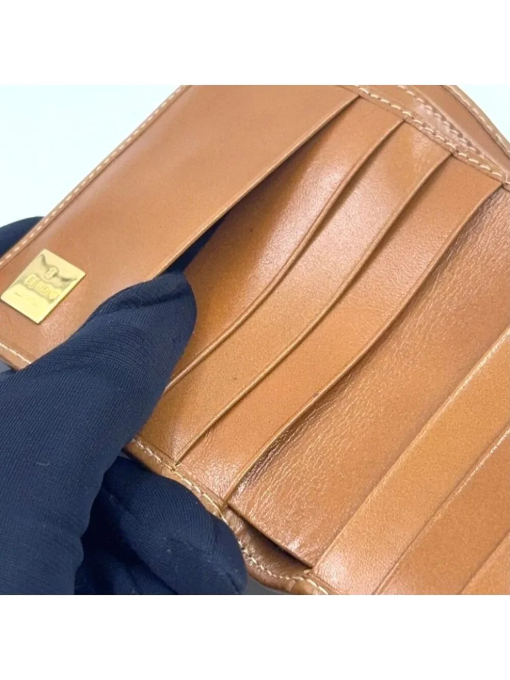 Fendi Pecan Leather Brown Beige Snap Wallet Gold